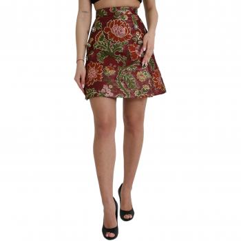 Dolce & Gabbana Maroon Floral Jacquard Mini Skirt - IT40|S, Short Skirts, female, Multicolor, Size: XS