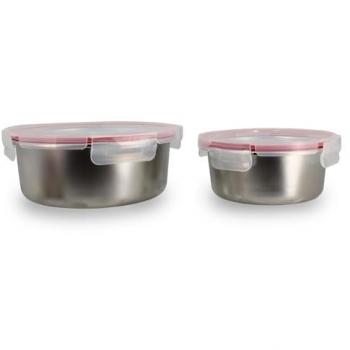 Set de 2 Recipientes Herméticos Redondos Menastyl de Acero Inoxidable (15 y 20 cm) - Compatibles con Microondas