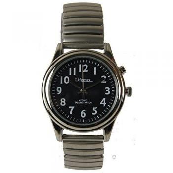 Lifemax Talking Atomic Watch - Expanding Bracelet Women's Quartz Watch with Black Dial Analogue Display and Silver Stainless Steel Bracelet 407.3EBLK