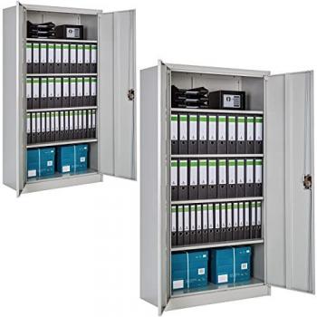 Armario Archivador Metálico TECTAKE - Set de 2 con Cierre de Seguridad, 5 Estantes Ajustables, Dimensiones 180 x 90 x 40 cm, Fácil Montaje