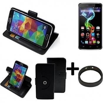 TOP SET: 360° Funda Smartphone para Archos 52 Platinum, negro + anillo protector | Función de stand Caso Monedero BookStyle mejor precio, mejor funcionamiento - K-S-Trade