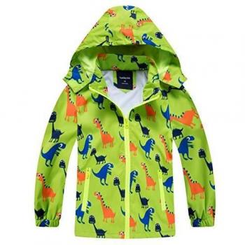 HZXVic abrigo para niño, chubasquero de niña, Poncho impermeable al aire libre para niños, Chaquetas con capucha para chico, Chaqueta de dinosaurios para chicos -verde 2-3 años