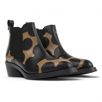 CAMPER Twins Ankle Boots for Women - Black/Brown, Size 35/5, Smooth Leather