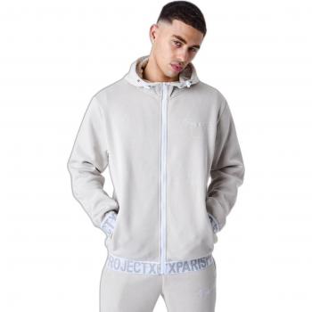 Project X Paris Men's Hooded Tracksuit with Zip and Logo Elastic Band - Greige, XL