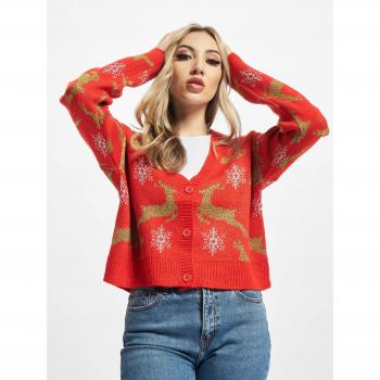 Urban Classics Women's Short Oversized Christmas Cardigan in Red/Gold