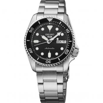 Seiko 5 Sports SKX Midi Black Men's Watch - Silver Case, Automatic Movement, Water Resistant, 42.5mm Case Diameter, Black Dial, Stainless Steel Bracelet