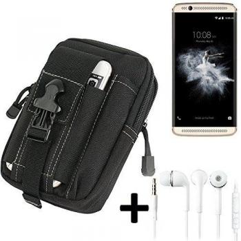 Bolsa del cinturón / funda para ZTE Axon 7 Mini, negro + auriculares | compartimientos adicionales con el espacio para el banco de la energía, disco duro, etc. - K-S-Trade