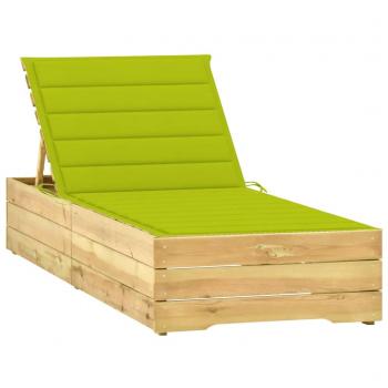 Tumbona de Jardín con Cojín Verde Brillante y Estructura de Madera de Pino Impregnada
