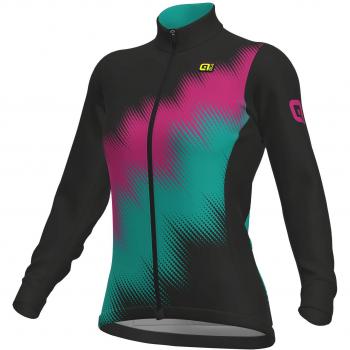 Alé Solid Pulse Maillot Manga Larga para Mujer, Negro/Rosa/Turquesa, 161/170