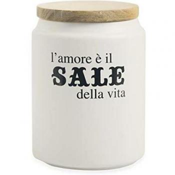 Salero Redondo de Gres y Bambú Blanco Villa d'Este Home Tivoli, 11x15 cm