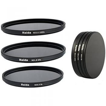 Set Compuesto Neutral Filtro Gris ND8, ND64, ND1000 Filtros 58 mm Incluye Stack Cap Filtro Contenedor + Pro Lens Cap con Interior Mango