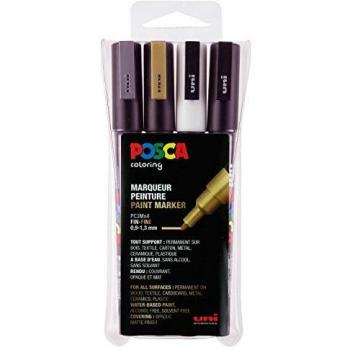 Set de Marcadores Acrílicos POSCA PC-3M Punta Fina 0,9 - 1,3mm, 4 Colores Metálicos