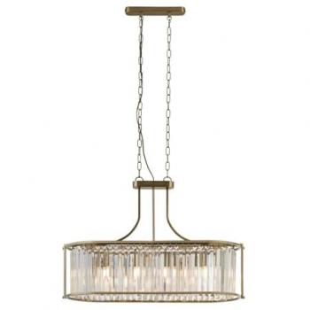 Lámpara colgante Victoria 5 luces, color latón antiguo, cristal transparente, 78 cm, E27