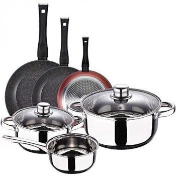 Batería de Cocina San Ignacio 5 Piezas con Fondo de Inducción y Tapas de Vidrio, incluye set de sartenes Venus 20x24x28 cm (5 unidades), fabricada en aluminio forjado,