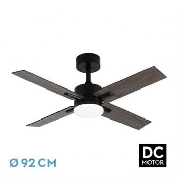 Ventilador DC Talco 20W Negro con 4 Aspas Negra/Gris, 6 Velocidades, Temperatura de Color 3000K, 4000K y 6500K, Flujo Luminoso