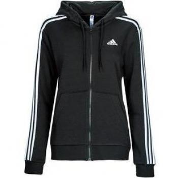 adidas Women's Essentials 3-Stripes Full-Zip Fleece Hoodie - Black/White, Size: Small