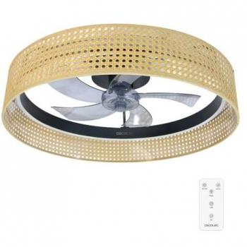 Ventilador de techo con luz EnergySilence LampAero 600 Beige Design, Motor DC 20W, luz LED, 5 aspas de 17 pulgadas, control remoto, 6 velocidades, temporizador, modo invierno/verano