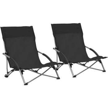 Sillas de playa plegables 2 piezas de tela negra Vidaxl - Sillas de playa plegables 2 unidades tela negras Negro