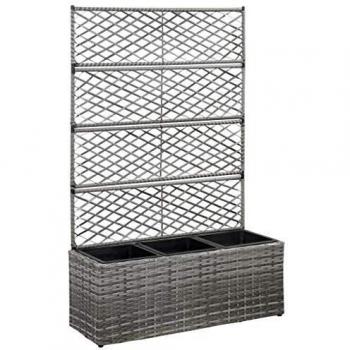 vidaXL Trellis Raised Bed with 3 Pots 83x30x130 cm Poly Rattan Grey
