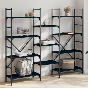 Estantería de madera de ingeniería 160x28,5x136,5 cm en negro, roble sonoma y roble ahumado para oficina, estudio y dormitorio
