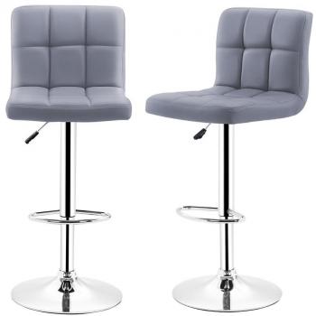 LANGRIA 2xTaburete de Cocina/Bar San Francisco con Respaldo y Reposapiés Tapizado Polipiel con Relleno de Espuma Base Extra Grande Cromada para Estabilidad Capacidad Máx. 120 kg