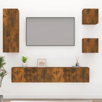 Set de muebles de TV 5 piezas madera contrachapada roble ahumado vidaXL