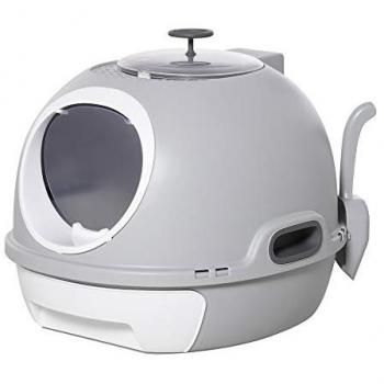 PawHut Caja de Arena para Gatos Arenero Cubierto con Cajón Arenero Cerrado para Gatos con Claraboya Abatible Bandeja Extraíble y Pala 47x55x44 cm Gris