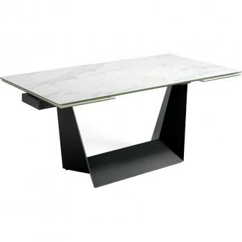 Mesa comedor extensible ANGEL CERDÁ 1014C mármol blanco y negro, acero negro, mármol porcelánico, dimensiones 180/225/270 x 90 x 75 cm