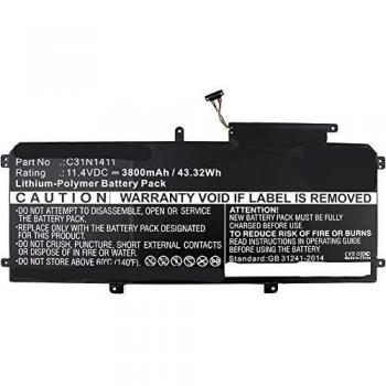 Batería de Repuesto para Laptop Asus CoreParts MBXAS-BA0115 - 43Wh, Li-Pol, 11.4V, 3800mAh, Negra