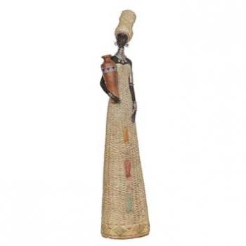 Figura Decorativa Africana Multicolor de Resina con Cántaro 11 x 46 x 8 cm