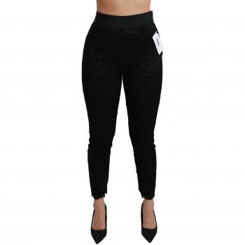 Dolce & Gabbana Black Lace Skinny High Waist Cotton Pants - IT38|XS, Slim-fit Trousers, female, Black, Size: 2XS