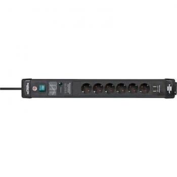 Regleta Brennenstuhl 1951160606 - Enchufe de 6 tomas + 2 USB con protección contra sobretensiones y cable de 3 m