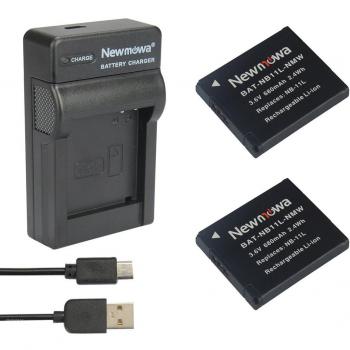 Newmowa NB-11L Batería (2-Pack) y Kit Cargador Micro USB portátil para Canon NB-11L y Canon PowerShot A2300 IS, A2400 IS, A2500, A2600, A3400 IS, A3500 IS, A4000 IS, ELPH 110 HS, ELPH 115 HS, ELPH 130 HS, ELPH 320 HS, ELPH 340 HS