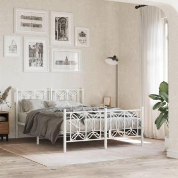 Cama de metal blanca con cabecero y estribo 140x200 cm Vidaxl