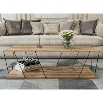 Mesa baja de 2 niveles en madera de pino y negro - Diseño natural L120 cm