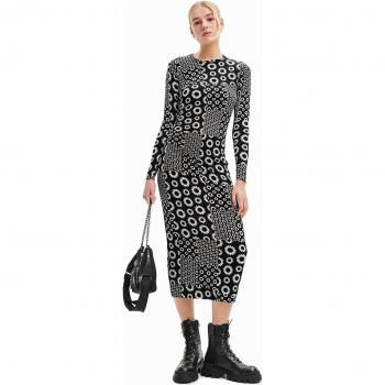 Desigual - Vestido midi slim patch con detalles de parches y corte ajustado