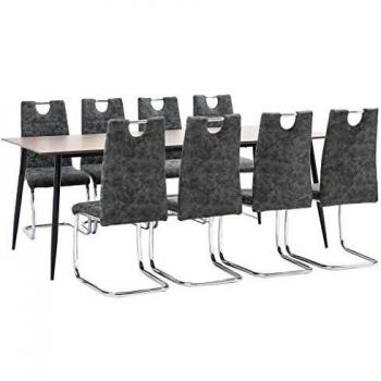 vidaXL Juego de Comedor 9 Piezas Cuero Sintético Mobiliario Decoración Interior Casa Hogar Robusto Duradero Resistente Funcional Práctico Útil Negro