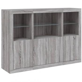 Aparador con luz LED 3 piezas madera de ingeniería gris Sonoma