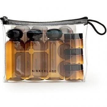 Kikkerland SH32 – Conjunto de 6 recipientes estilo retro, rellenables, en neceser de vinilo con cremallera, plástico, color blanco