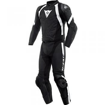 Traje de moto de cuero Dainese Avro 4 2 piezas - Negro Blanco (Talla 50)