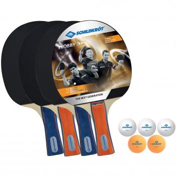 Set de Ping-Pong Hobby para 4 Jugadores, 4 Raquetas y 5 Pelotas en Bolsa de Transporte