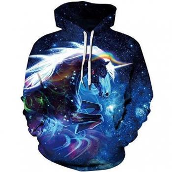 Goodstoworld Sudadera con Capucha para Hombre Pullover Sudaderas con Capucha Impresas en 3D Unicornio Azul Novedad Deporte Sudadera con Capucha Sudadera con Gran Bolsillo de Canguro L