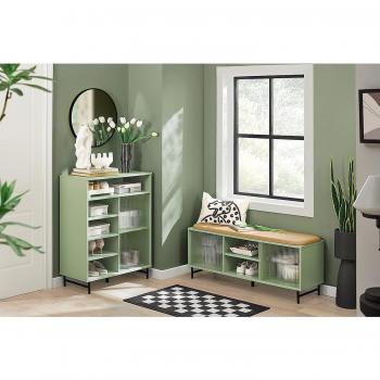 Banco Zapatero Multifuncional SoBuy FSR115-GR con Puertas Correderas de Vidrio, Estantes, Dimensiones 110 x 35 x 46 cm, Color Verde