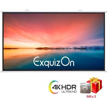 ExquizOn Pantalla para Proyector 100”, Pantalla de Proyección Portátil 16:9, Valor de Ganancia 1.1, 160°Ángulo de Visión y Instalación Rápida, Pantalla Colgada para Proyección de Películas 4K HD