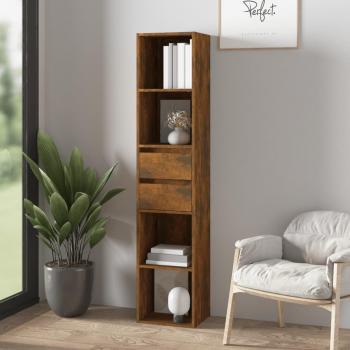 Estantería de madera contrachapada 36x30x171 cm en color blanco, negro y roble sonoma, mueble de almacenaje para oficina, estudio, sala de estar y dormitorio