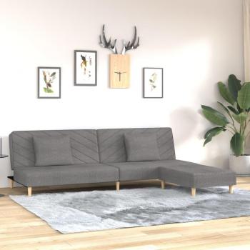 Sofá cama 2 plazas con reposapies, 2 almohadas y taburete para pies en tela gris claro