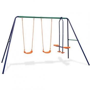 vidaXL Juego de Columpios para Jardín de 4 Piezas Asientos Juguete para Niños Parque Casero Infantil de Acero y Plástico Naranja