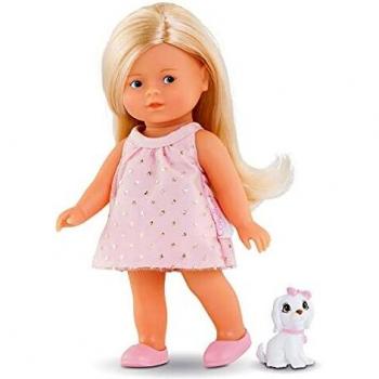 Corolle Les Trendies Mini Corolline - Juego de muñeca de Vinilo con Pelo Largo y Perro Dulce en Caja de Regalo, Aroma de Vainilla, 20 cm, Adecuado para niños a Partir de 3 años