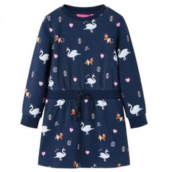 Vestido Infantil de Manga Larga Azul Marino con Escote Redondo 92