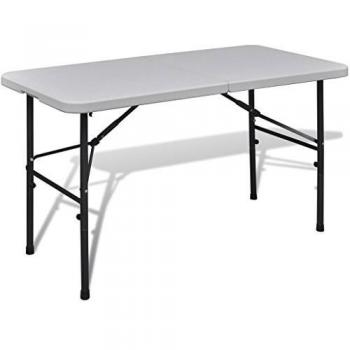 Mesa blanca plegable de jardín, HDPE, 122 cm
